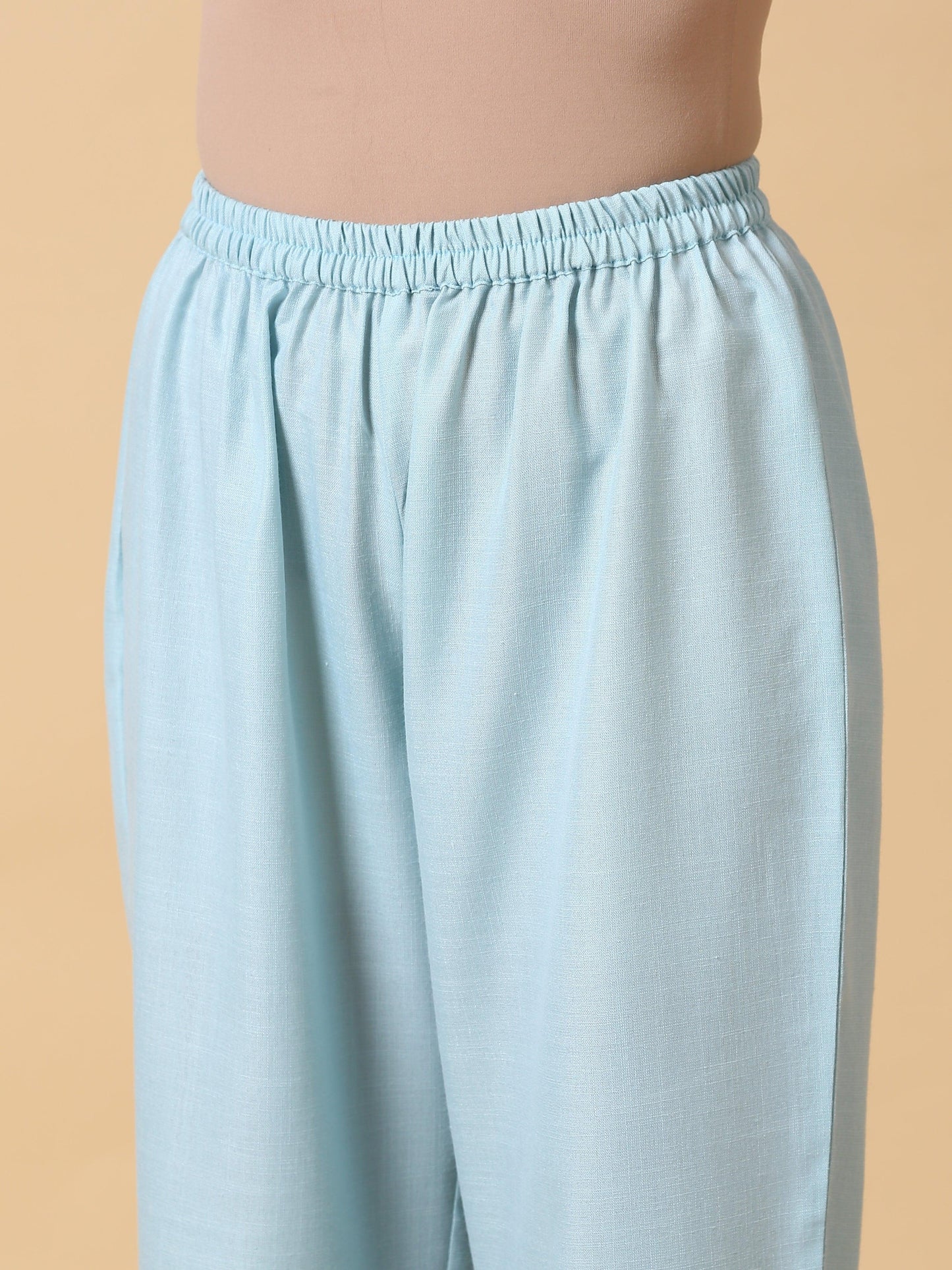 trueBrowns Cotton Linen Light Blue Sleeveless Co-Ord Set - Swadesiicart