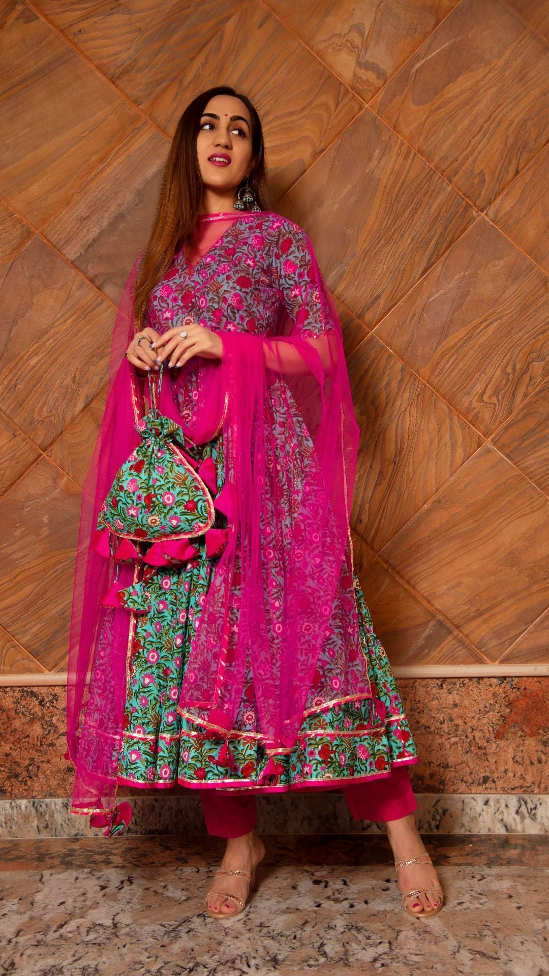 Pomcha Jaipur Surangi Kalidar Cotton Anarkali Set | Swadesiicart