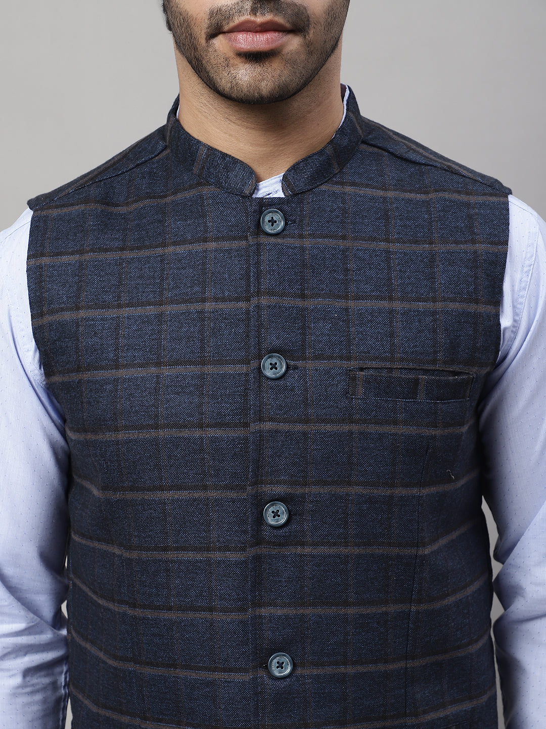 Even Apparels Men's Blue Nehru Jacket With Welt Pockets | Swadesiicart
