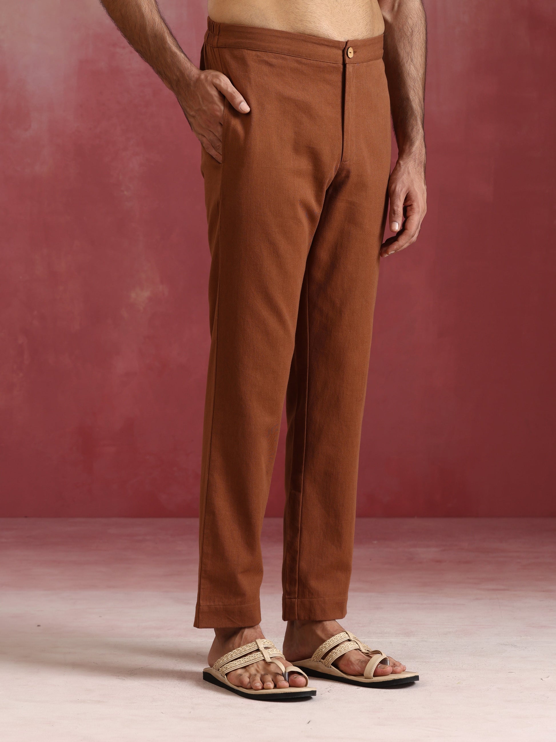 trueBrowns Men's Brown Cotton Shirt Collar Stylized Kurta Co-ord set - Swadesiicart