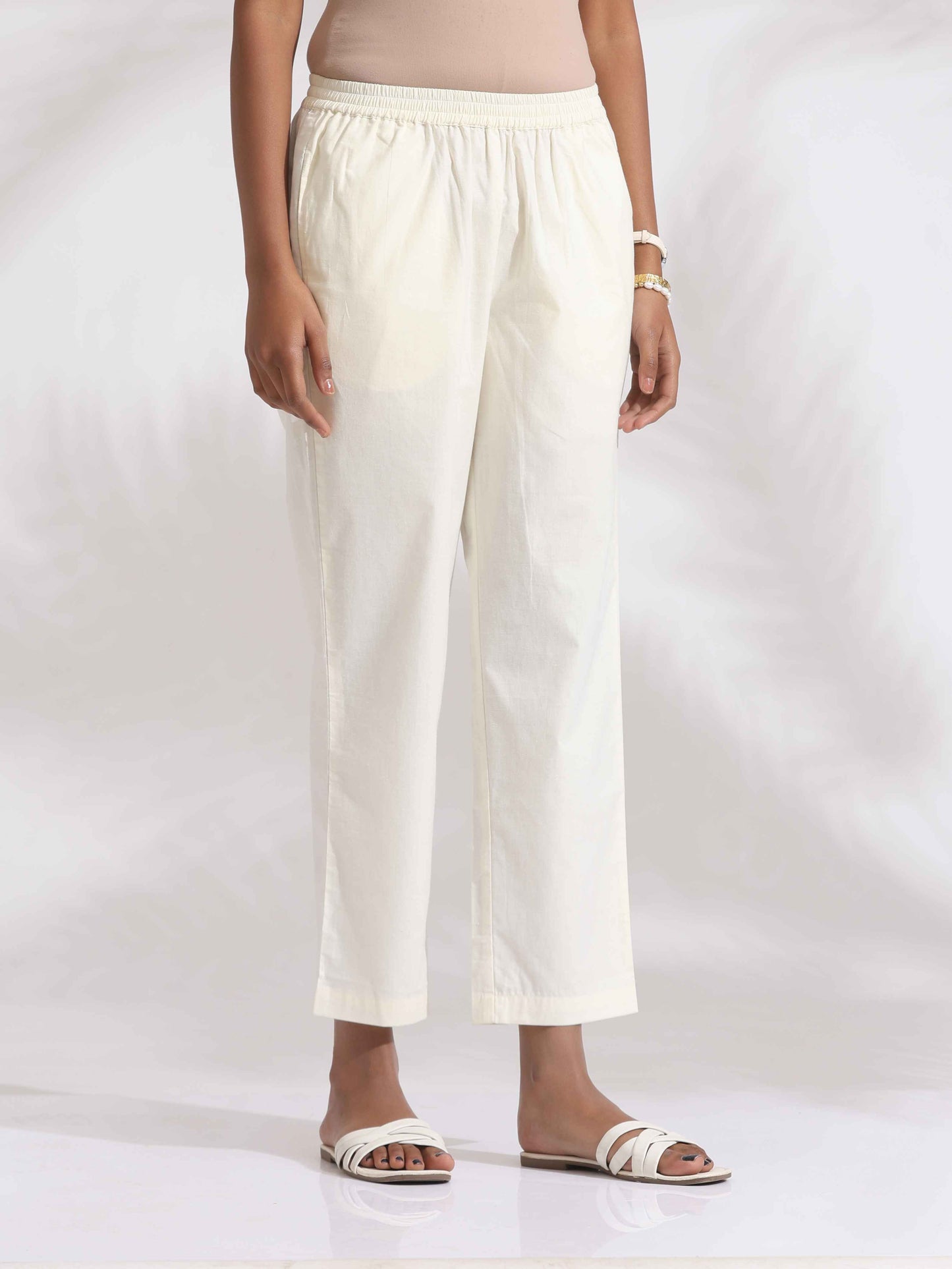 trueBrowns Off-White Cotton Multi Stripe Flared Kurta Set | Swadesiicart