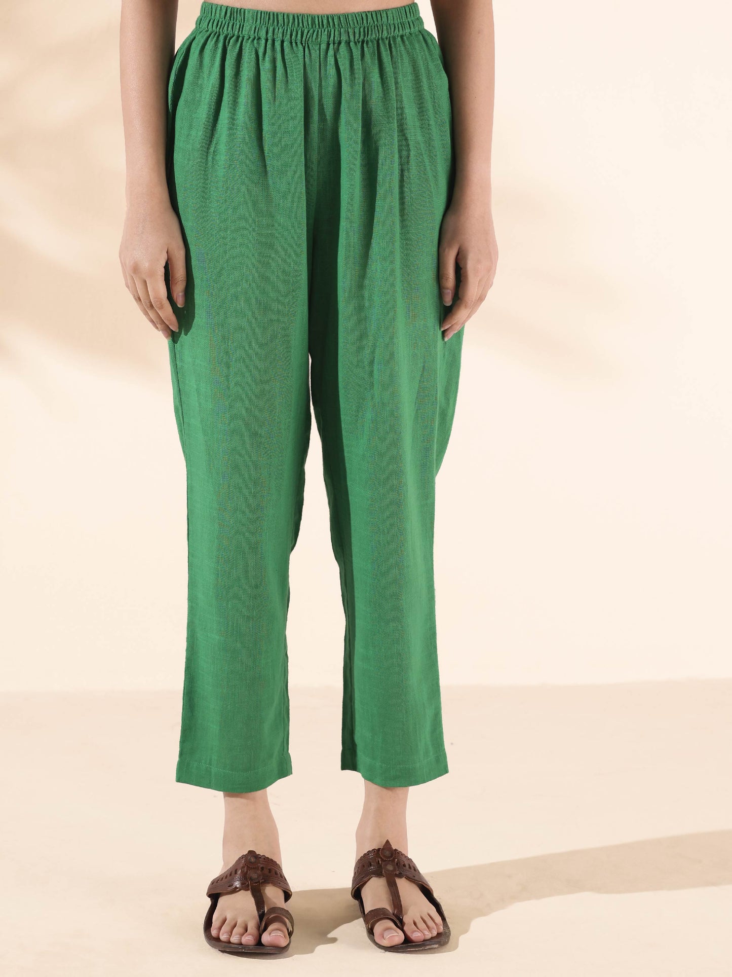 trueBrowns Green Cotton Long Kurta Pant Set | Swadesiicart