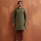 trueBrowns Men's Olive Green Cotton Front Open Kurta | Swadesiicart