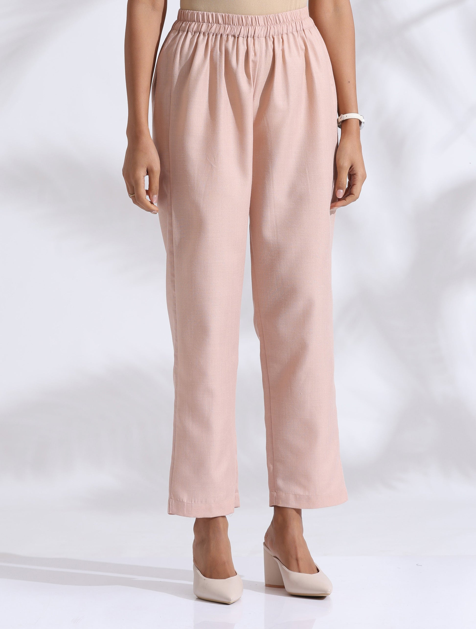 trueBrowns Light Pink Slub Kurta Co-ord Set - Swadesiicart