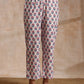 trueBrowns White With Pink Blue Floral Block Print Cotton Flared Slit Kurta Pant Set | Swadesiicart