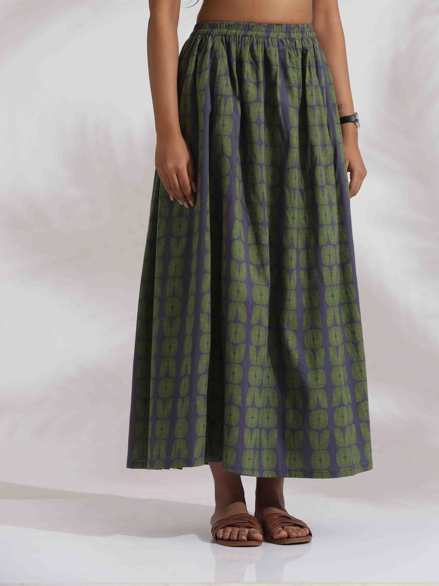 trueBrowns Grey Cotton Skirt Co-ord Set - Swadesiicart
