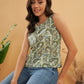 InWeave Sage Green Paisley Print W/U Top - Swadesiicart