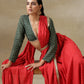 trueBrowns Red Bandhani Printed Silk Skirt Stitched Saree with Belt | Swadesiicart