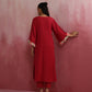 trueBrowns Red Straight Cotton Dobby Kurta Set | Swadesiicart
