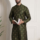 Sojanya Men Green & Brown Ethnic Motifs Printed Kurta | Swadesiicart
