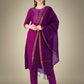 Jyoti Fashion Women's Purple Cotton Magic Slub Embroidery & Sequence work Kurta with Trouser & Dupatta | Swadesiicart