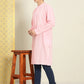 House of Pataudi Men Chikankari Yoke Design Pastels Pure Cotton Rozana Kurta | Swadesiicart