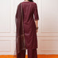 Vishudh Burgundy Ethnic Motifs Yoke Design Thread Work Kurta with Palazzo & Dupatta - Swadesiicart