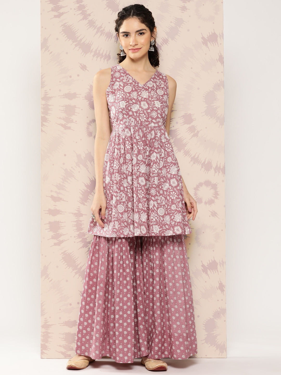 Kalini Women Floral Printed Empire Pure Cotton Kurta with Sharara | Swadesiicart
