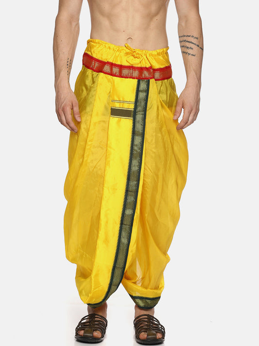 Sethukrishna Men Yellow Solid Readymade Dhoti Pants | Swadesiicart