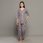 Breathables Women Cotton Printed Loungewear Kurta And Pants Co-Ord Set Grey I Night Wear | Floral Print