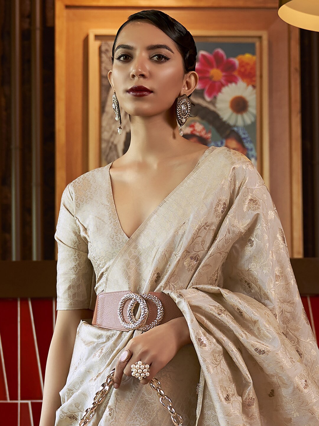 Mitera Floral Woven Design Zari Banarasi Saree | Swadesiicart