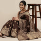 Saree Mall Brown Ethnic Motifs Linen Blend Banarasi Saree | Swadesiicart