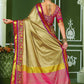 Mitera Beige & Pink Zari Pure Silk Banarasi Saree | Swadesiicart