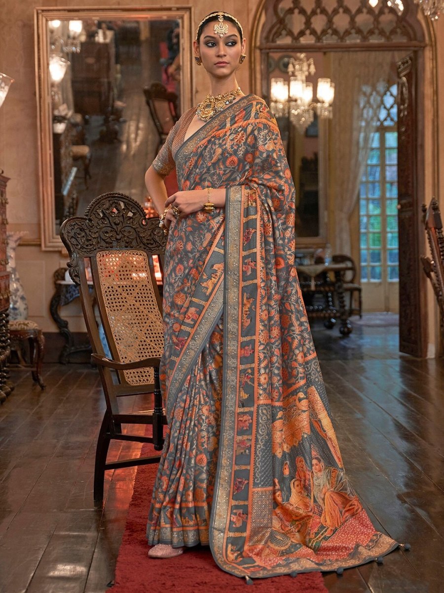 Anouk Ethnic Motifs Printed Beads & Stones Banarasi Saree | Swadesiicart