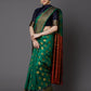 Mitera Green & Gold-Toned Silk Blend Woven Design Banarasi Saree | Swadesiicart