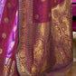 Mitera Magenta & Gold-Toned Floral Zari Silk Blend Banarasi Saree | Swadesiicart