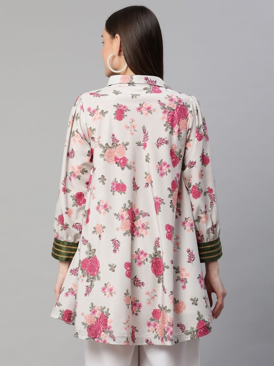 Ahalyaa Women Beige Crepe Digital Floral Print Tunic | Swadesiicart
