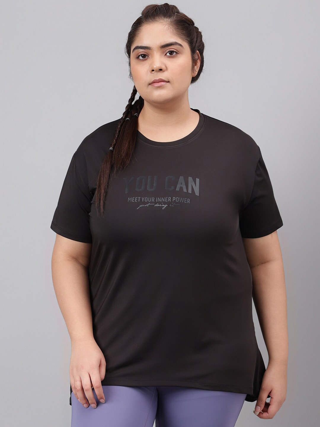 MKH Plus Size Typography Printed Drop Shoulder Sleeves Relaxed Fit Dri-FIT Sports T-Shirt - Swadesiicart