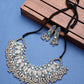 Cardinal Oxidised Silver-Toned & Blue Stones-Studded & Beaded Jewellery Set - Swadesiicart