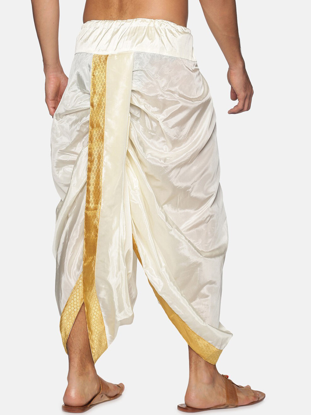 Sethukrishna Men Cream & Golden Solid Dhoti | Swadesiicart