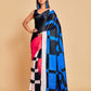 Sangria Blue & Black Striped Satin Ready to Wear Saree | Swadesiicart