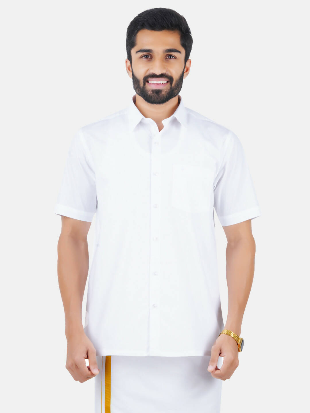 Ramraj Cotton Mens Half Sleeve Formal 100 % Cotton White Shirt | Swadesiicart