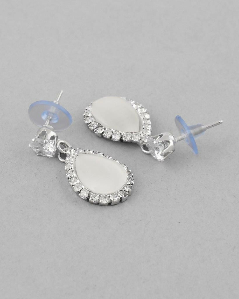 VOJ Silver Plated White Stone With AD Stone Studded Chain Set - Swadesiicart