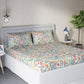 DDecor White & Turquoise Blue Motifs 140 TC Cotton Queen Bedsheet with 2 Pillow Covers - Swadesiicart
