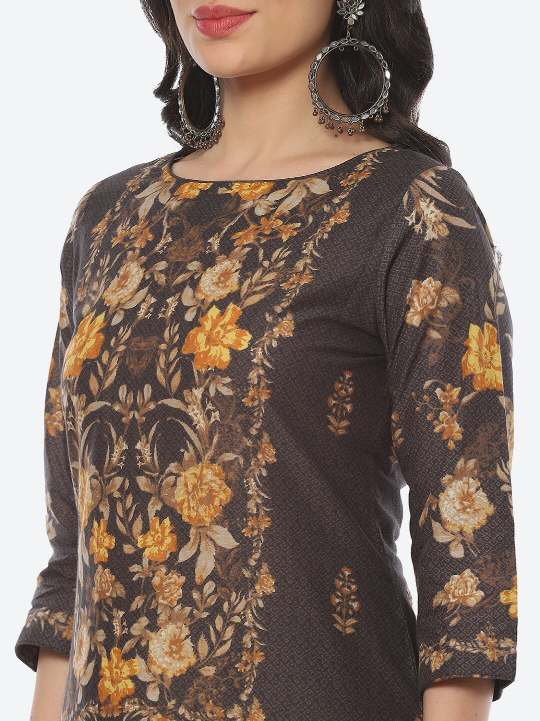 Biba Women Floral Printed Boat Neck Cotton Kurta - Swadesiicart