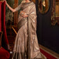 Mitera Beige & Gold-Toned Woven Design Zari Silk Blend Banarasi Saree | Swadesiicart