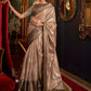 Mitera Beige & Gold-Toned Woven Design Zari Silk Blend Banarasi Saree | Swadesiicart