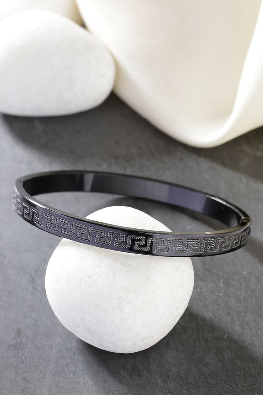 NVR Men's Black Rhodium-Plated Stainless Steel Kada Bracelet - NR Retail-NVR