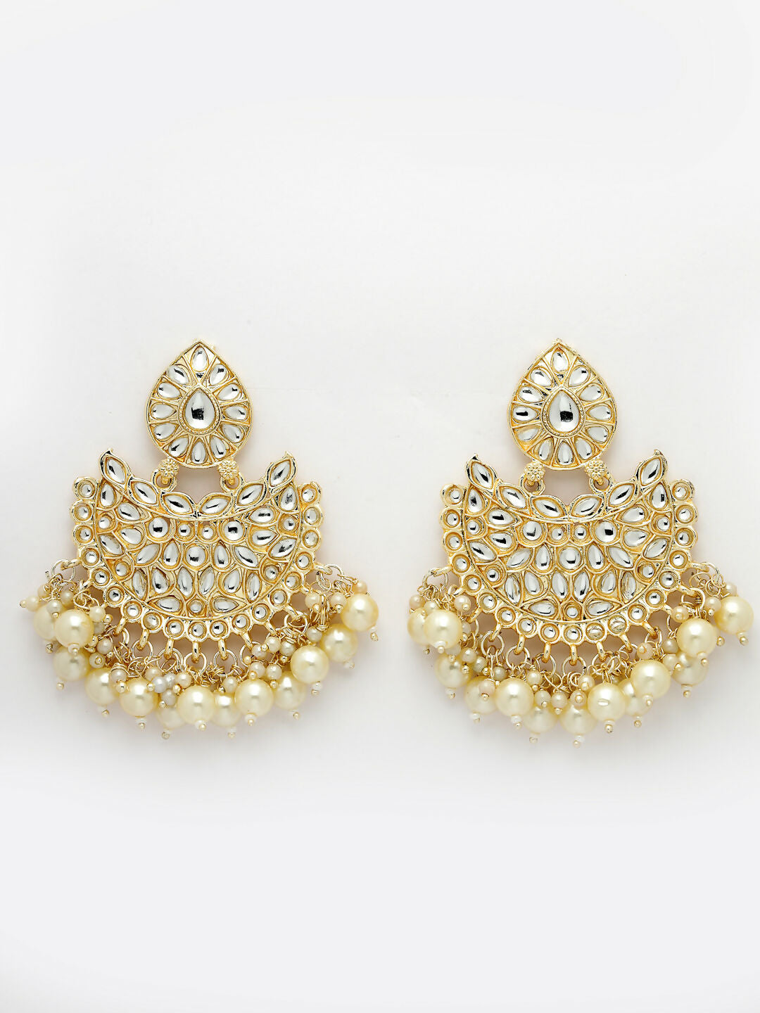 NVR Women Gold-Polished Kundan Chandbali Earrings | Swadesiicart
