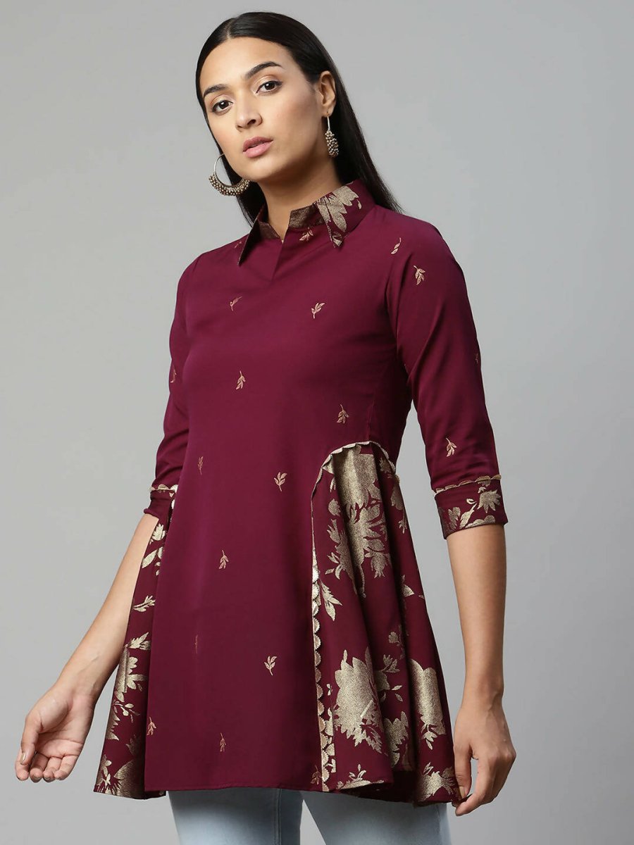 Ahalyaa Women Wine Crepe Printed Tunic | Swadesiicart