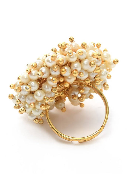 Mominos Fashion Gold-Polished with Pearls Ring | Swadesiicart