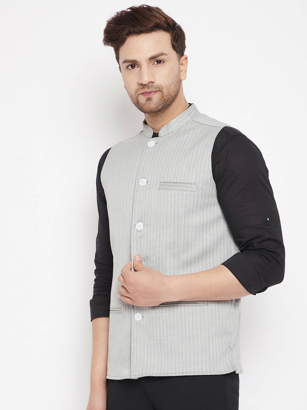 Even Apparels Grey Merino Men Woven Nehru Jacket BF681 | Swadesiicart
