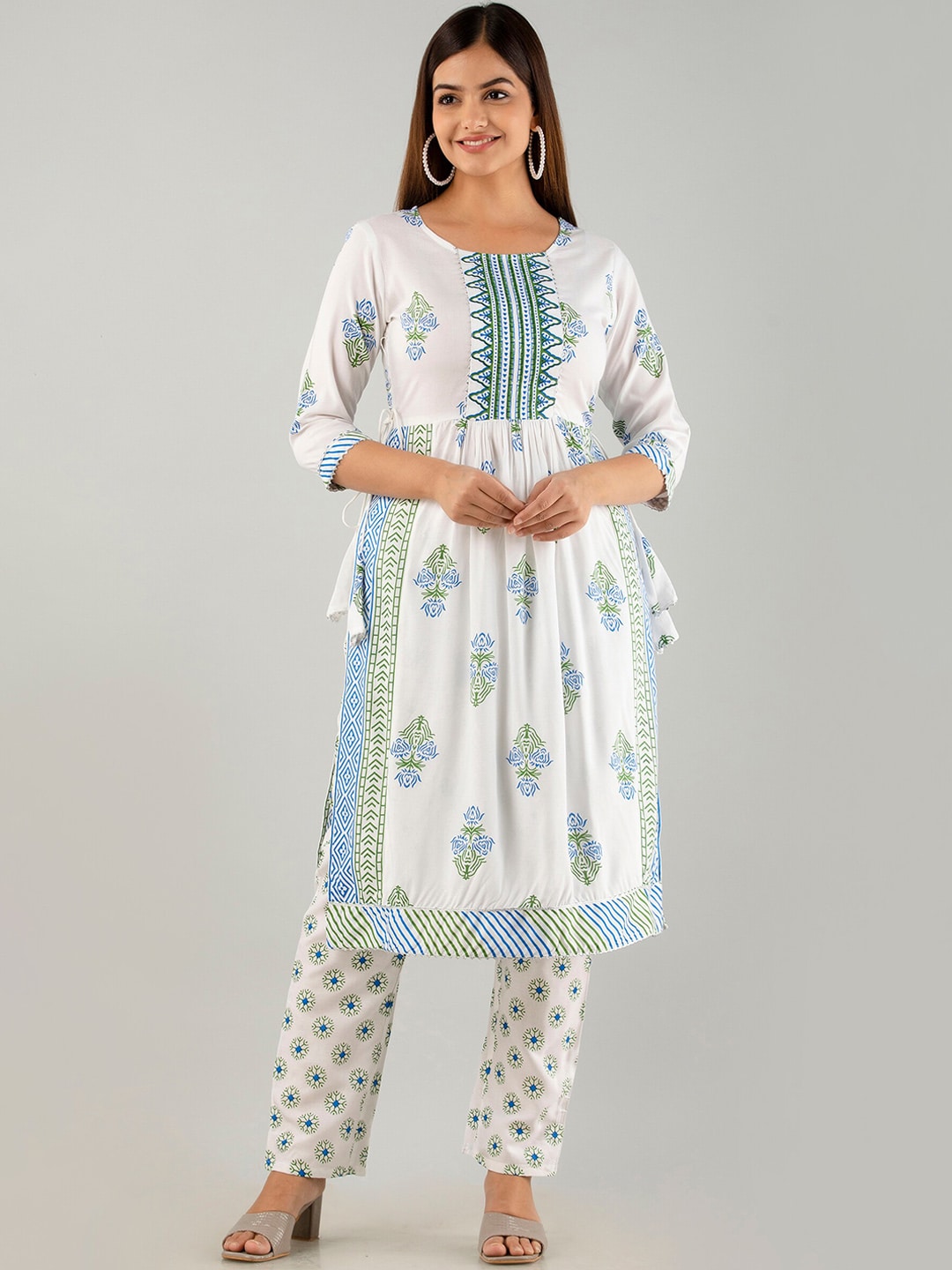 Kalini Floral Printed Pleated Gotta Patti Kurta with Trousers - Swadesiicart