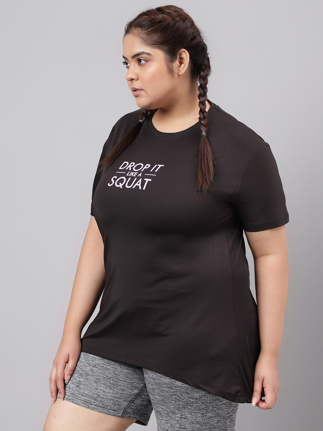 MKH Plus Size Typography Printed Drop-Shoulder Sleeves Relaxed Fit Dri-FIT T-shirt - Swadesiicart