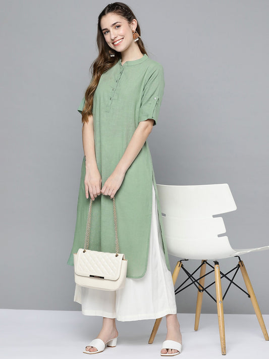 HERE&NOW Women Mint Green Pakistani Style Kurta - Swadesiicart