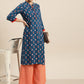 Sangria Women Teal Blue & Red Printed Straight Kurta - Swadesiicart