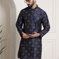 Sojanya Men Navy Blue & Golden Ethnic Motifs Printed Indigo Kurta | Swadesiicart