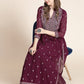 Kalini Women Burgundy Floral Yoke Design Empire Silk Georgette Kurta with Sharara | Swadesiicart