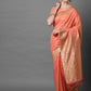 Mitera Peach-Coloured & Gold Floral Woven Design Silk Blend Banarasi Saree | Swadesiicart