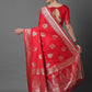 Mitera Red & Silver-Coloured Ethnic Motifs Zari Woven Design Silk Blend Banarasi Saree | Swadesiicart